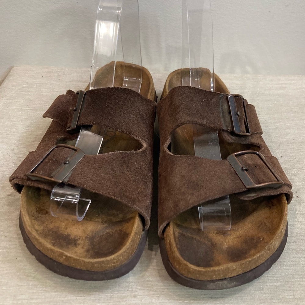 BIRKO Sz 8 Suede Thick Double Strap Slip On Sandals